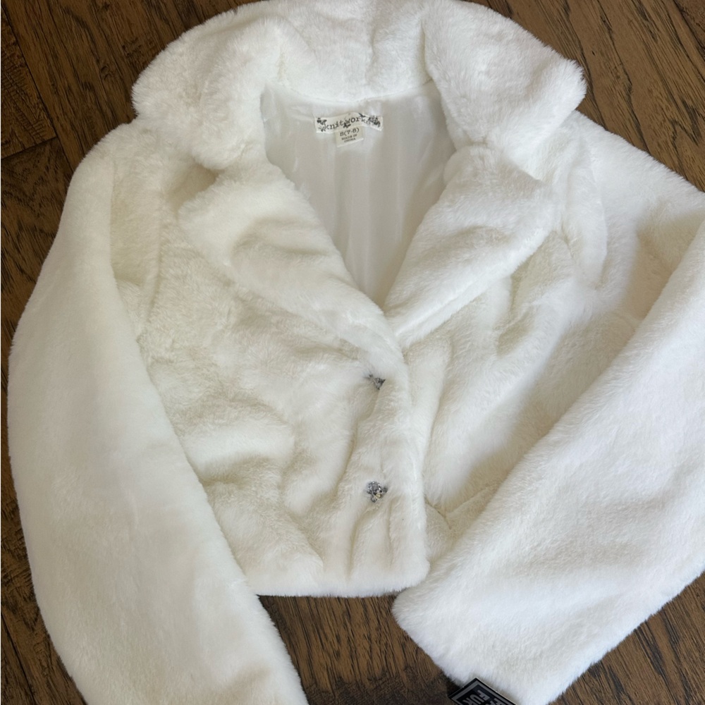 Knitworks Girls Cream Faux Fur Jacket size 7/8